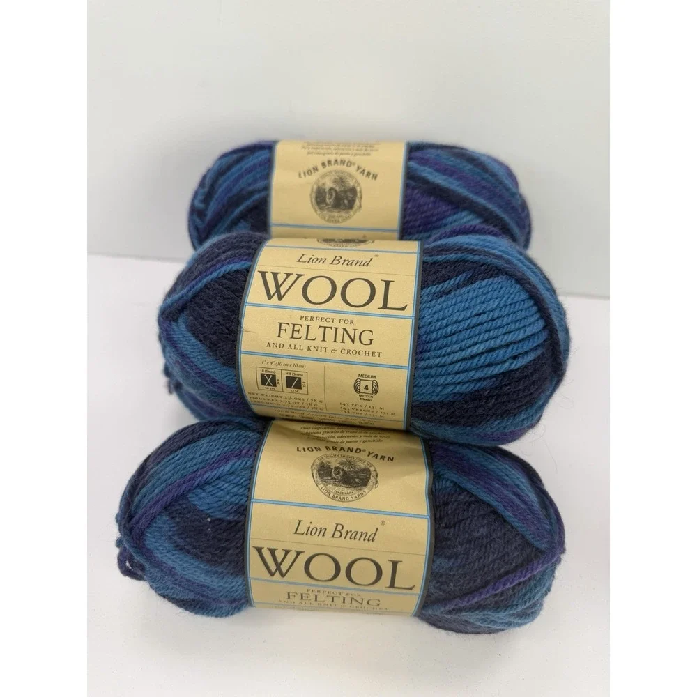 Lion Brand 100% Wool Felting Ocean Blue 78g/143yd Medium Worsted Lot Of 5